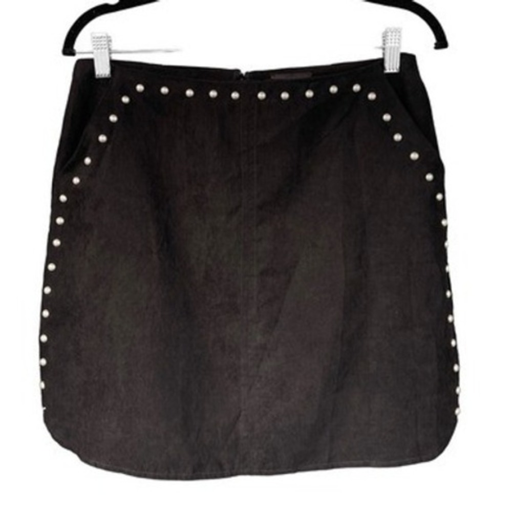 T8 Lumiere Mini Skirt Studded Faux Suede A-Line Western Black Studded Pocket S